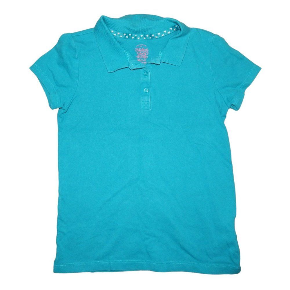 Faded Glory Girls 7/8 Teal Blue Green Cotton Blend Short Sleeve Polo Shirt